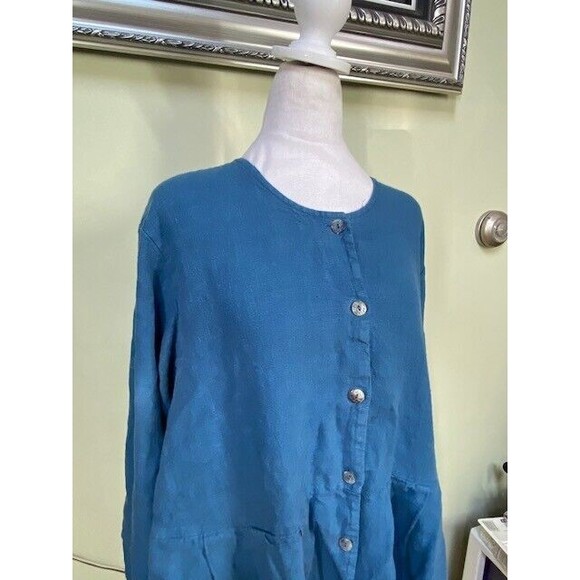 Bryn Walker Sz M Blue Linen Tunic Dress Minimalistic Coastal Bohemian Oversized - Picture 3 of 11